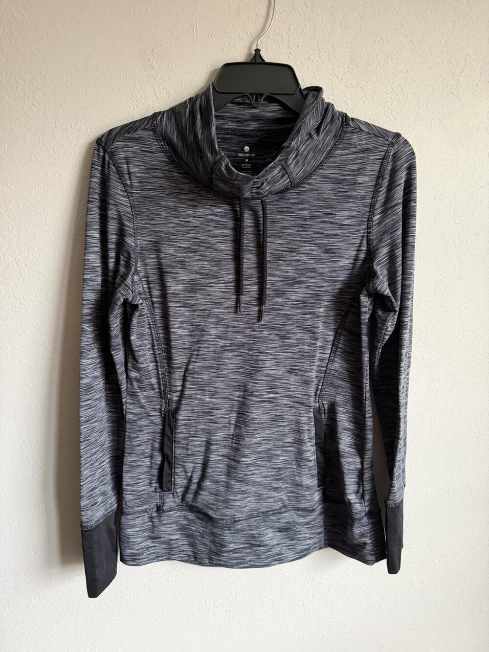 Apana Gray Heathered Fleece Lined Mock Neck Sweatshirt Womens M Athletic